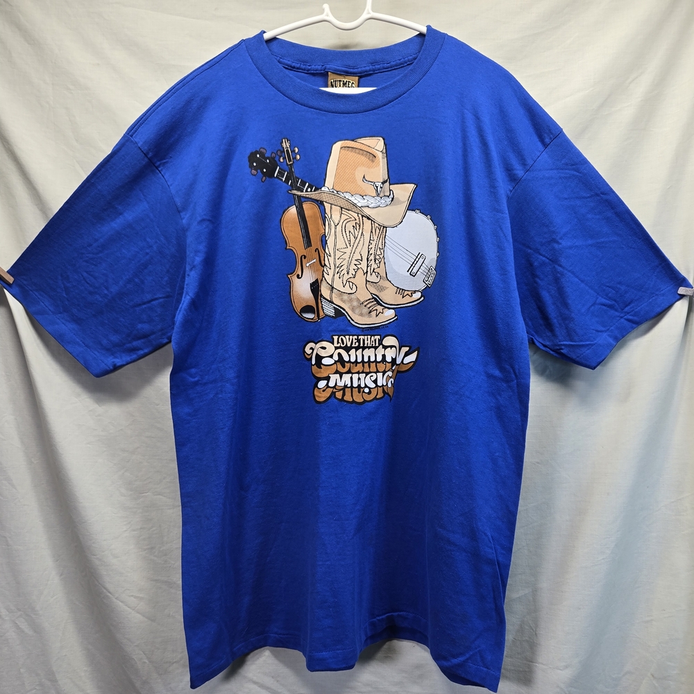 Nutmeg Made In Usa Blue 'Love That Country Music' Graphic Tee Size Large Western